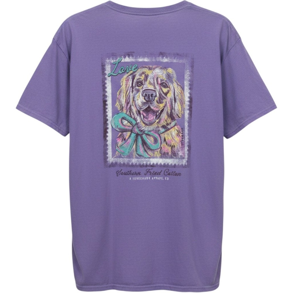 Southern Fried Cotton Purple Golden Retriever Love Dog Graphic Pocket T-Shirt L